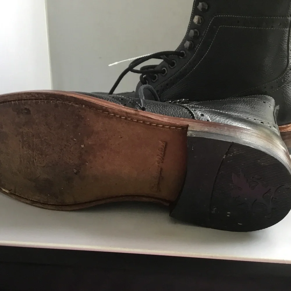 Stacy Adams Black Leather Brogue Chukka Boots with Brown Welt